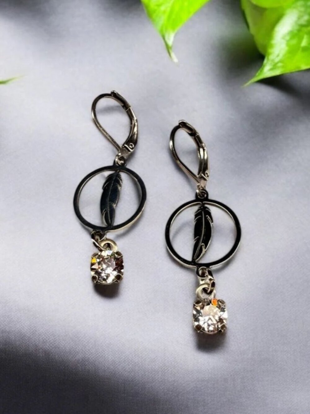 Psalm 91 Feather With Crystal Dangle Earrings